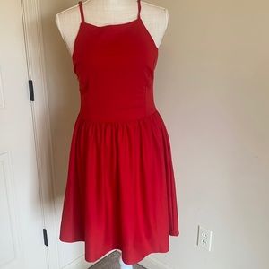 Red high neck dress